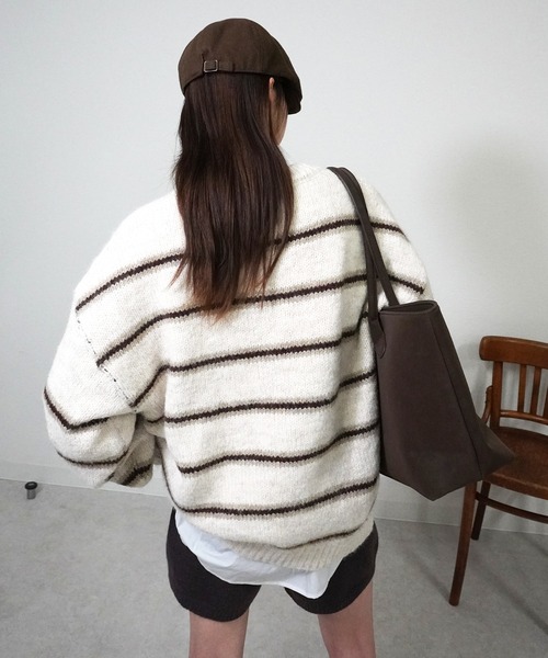 gossara（ゴサラ）の「ボーダールーズニット（ニット/セーター・レディース・グレー/チャコールグレー/アイボリー・FREE）」の6枚目の写真