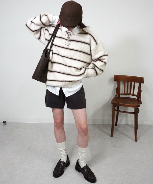 gossara（ゴサラ）の「ボーダールーズニット（ニット/セーター・レディース・グレー/チャコールグレー/アイボリー・FREE）」の7枚目の写真