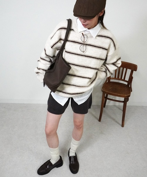 gossara（ゴサラ）の「ボーダールーズニット（ニット/セーター・レディース・グレー/チャコールグレー/アイボリー・FREE）」の8枚目の写真