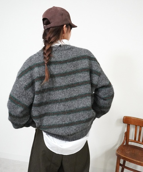 gossara（ゴサラ）の「ボーダールーズニット（ニット/セーター・レディース・グレー/チャコールグレー/アイボリー・FREE）」の12枚目の写真
