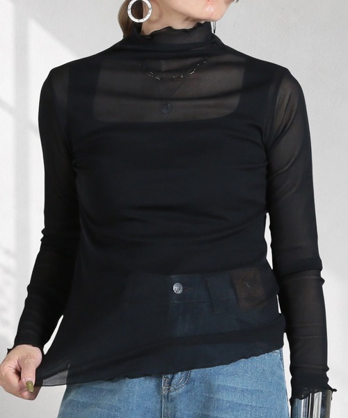 CLOVER DEPOT(クローバーデポ)の「メロウフリルシースルートップス(CLOVER DEPOT)(Tシャツ/カットソー・レディース・ブラック/アイボリー/グレー/ホワイト/ブラウン・FREE)」の1枚目の写真