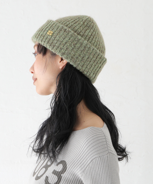 GANNI オリーブグリーン ニット帽 M セール】GANNI / ガニー Melange Brushed Mohair Beanie（ニット