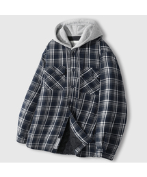 LEMAIN SECOND（リメインセカンド）の「オーバーサイズフランネルポケットチェックフードジャケット[ネイビー]（その他アウター・レディース）」