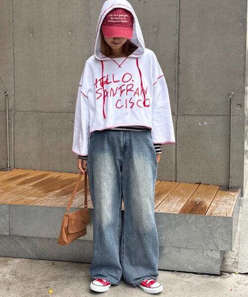 HELLO.SANFRANCISCO（ハローサンフランシスコ）の「■【HELLO.SANFRANCISCO/ハローサンフランシスコ】フーディープリントパーカー（パーカー・レディース・ホワイト/レッド/グレー・ONE SIZE）」の10枚目の写真