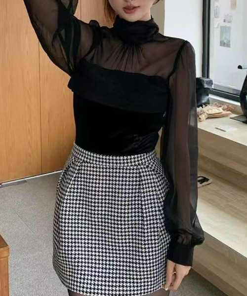 Lace Ladies（レースレディース）の「異素材 ドッキング 長袖 シアー トップス（その他トップス・レディース・ブラック/アイボリー/パープル・FREE）」の5枚目の写真