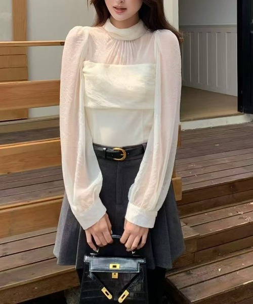 Lace Ladies（レースレディース）の「異素材 ドッキング 長袖 シアー トップス（その他トップス・レディース・ブラック/アイボリー/パープル・FREE）」の6枚目の写真
