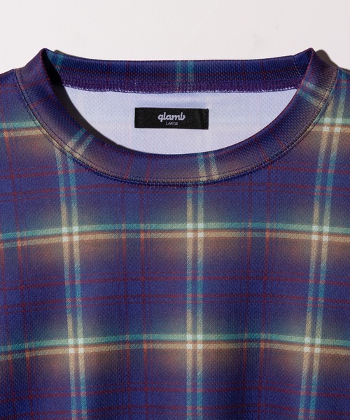 glamb(グラム)の「Tech Mesh Check Cutsew / テックメッシュチェックカットソー(Tシャツ/カットソー・メンズ・パープル/レッド・S/M/L)」の12枚目の写真