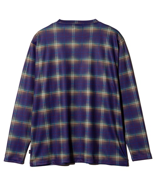 glamb(グラム)の「Tech Mesh Check Cutsew / テックメッシュチェックカットソー(Tシャツ/カットソー・メンズ・パープル/レッド・S/M/L)」の3枚目の写真