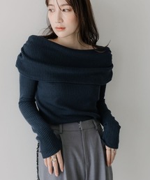 slattgir | 高身長　リブニットソーオフショルプルオーバー（トールサイズ）Essenave(Tシャツ/カットソー)