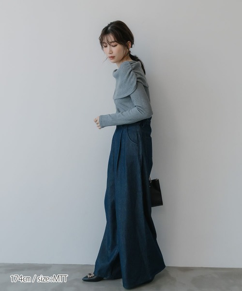 slattgir（スラットジール）の「高身長　リブニットソーオフショルプルオーバー（トールサイズ）Essenave（Tシャツ/カットソー・レディース・ネイビー/杢グレー・TM/TL/TLL/T3L/T4L/T5L）」の5枚目の写真