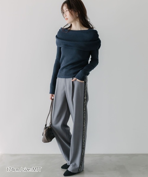 slattgir（スラットジール）の「高身長　リブニットソーオフショルプルオーバー（トールサイズ）Essenave（Tシャツ/カットソー・レディース・ネイビー/杢グレー・TM/TL/TLL/T3L/T4L/T5L）」の11枚目の写真