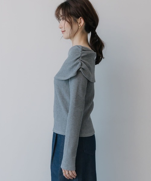 slattgir（スラットジール）の「高身長　リブニットソーオフショルプルオーバー（トールサイズ）Essenave（Tシャツ/カットソー・レディース・ネイビー/杢グレー・TM/TL/TLL/T3L/T4L/T5L）」の17枚目の写真