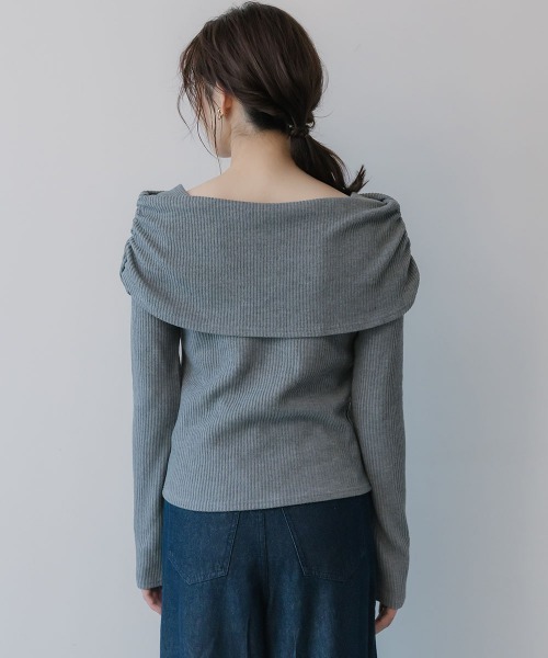 slattgir（スラットジール）の「高身長　リブニットソーオフショルプルオーバー（トールサイズ）Essenave（Tシャツ/カットソー・レディース・ネイビー/杢グレー・TM/TL/TLL/T3L/T4L/T5L）」の18枚目の写真