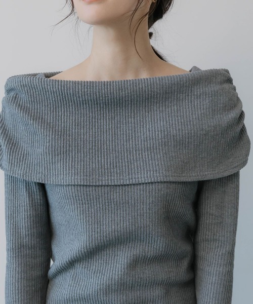 slattgir（スラットジール）の「高身長　リブニットソーオフショルプルオーバー（トールサイズ）Essenave（Tシャツ/カットソー・レディース・ネイビー/杢グレー・TM/TL/TLL/T3L/T4L/T5L）」の19枚目の写真