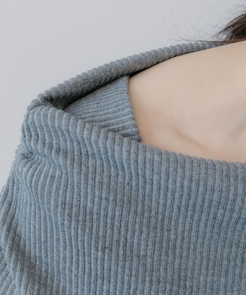 slattgir（スラットジール）の「高身長　リブニットソーオフショルプルオーバー（トールサイズ）Essenave（Tシャツ/カットソー・レディース・ネイビー/杢グレー・TM/TL/TLL/T3L/T4L/T5L）」の20枚目の写真