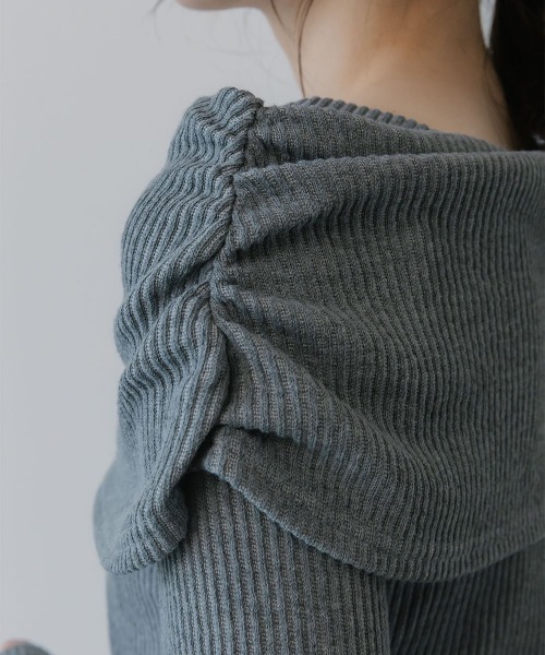 slattgir（スラットジール）の「高身長　リブニットソーオフショルプルオーバー（トールサイズ）Essenave（Tシャツ/カットソー・レディース・ネイビー/杢グレー・TM/TL/TLL/T3L/T4L/T5L）」の21枚目の写真