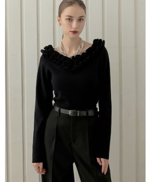 レディースのトップス（ブラック/黒色系・フリル）ファッション通販