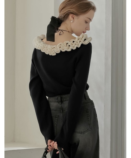 MEISM（ミズム）の「[2025-26 WINTER COLLECTION][MEISM by Re:EDIT]フリルVネックニットトップス（ニット/セーター・レディース・ブラック/ブラック系その他・MEDIUM/LARGE）」の11枚目の写真