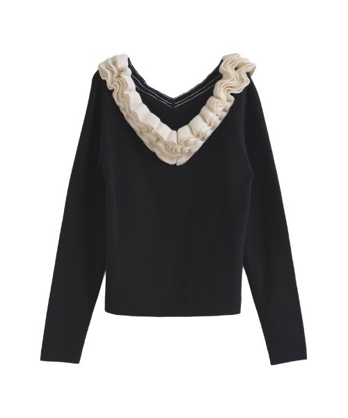 2025-26 WINTER COLLECTION][MEISM by Re:EDIT]フリルVネックニット