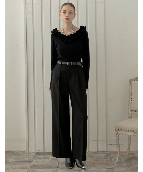 MEISM（ミズム）の「[2025-26 WINTER COLLECTION][MEISM by Re:EDIT]フリルVネックニットトップス（ニット/セーター・レディース・ブラック/ブラック系その他・MEDIUM/LARGE）」の4枚目の写真