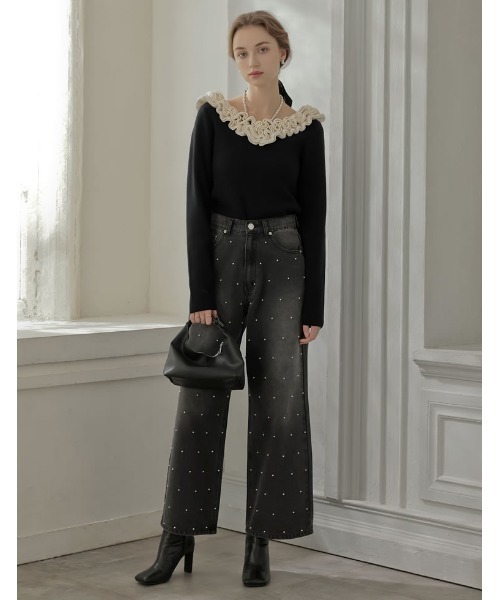 MEISM（ミズム）の「[2025-26 WINTER COLLECTION][MEISM by Re:EDIT]フリルVネックニットトップス（ニット/セーター・レディース・ブラック/ブラック系その他・MEDIUM/LARGE）」の8枚目の写真