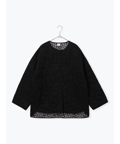 コード刺繍フラワー柄裏地キルトジャケット　ツハルジャケット セール】コード刺繍フラワー柄裏地キルトジャケット（ノーカラー