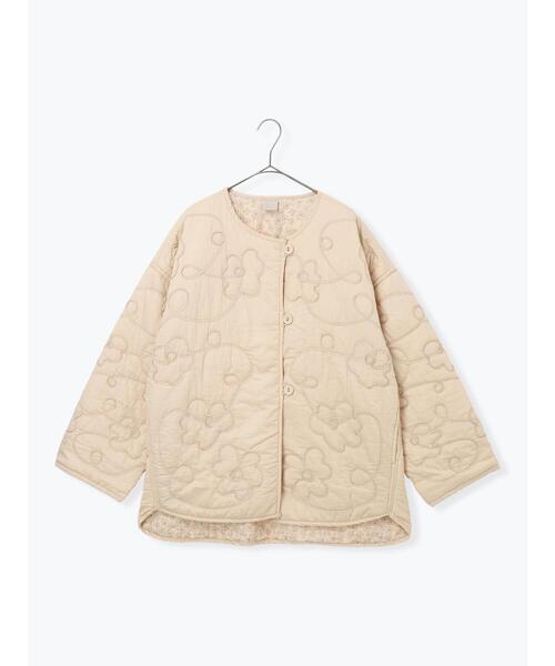 コード刺繍フラワー柄裏地キルトジャケット　ツハルジャケット セール】 コード刺繍フラワー柄裏地キルトジャケット（ブラック/レッド