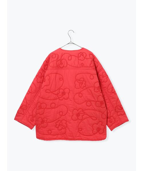 コード刺繍フラワー柄裏地キルトジャケット　ツハルジャケット セール】 コード刺繍フラワー柄裏地キルトジャケット（ブラック/レッド