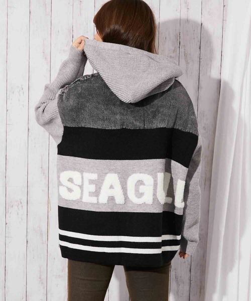 GORGE(ゴージ)の「《デニム切替×ロゴポケット》レディース ニットドッキング ジップパーカー ミドル丈 秋冬(デニムジャケット・レディース・グレー/アイボリー/ブラック・F)」の13枚目の写真