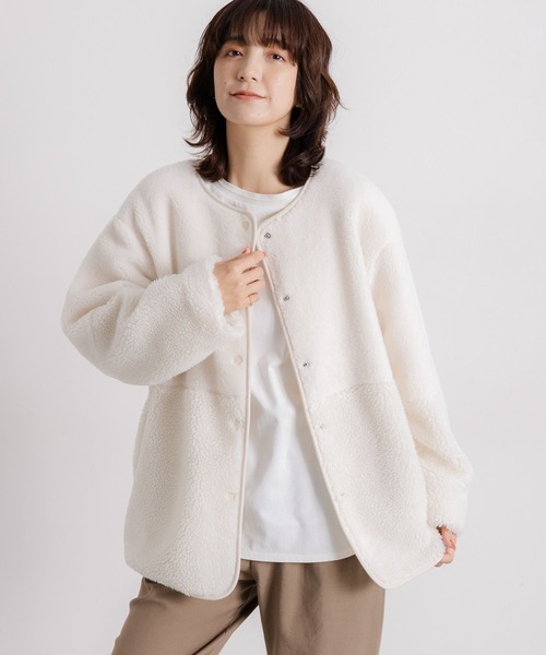 セール】ノーカラー配色ボアブルゾン（ブルゾン）｜studio CLIP