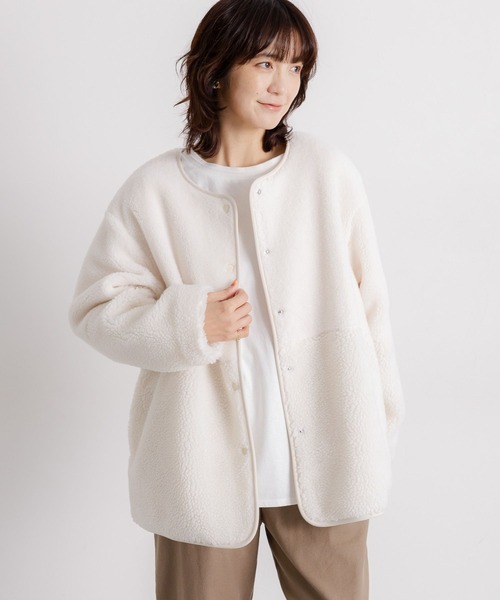 セール】ノーカラー配色ボアブルゾン（ブルゾン）｜studio CLIP