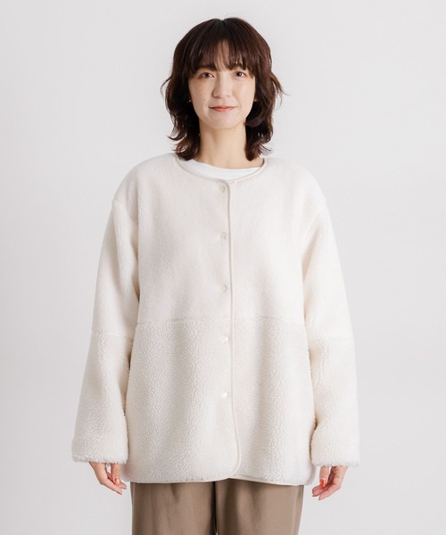 セール】ノーカラー配色ボアブルゾン（ブルゾン）｜studio CLIP