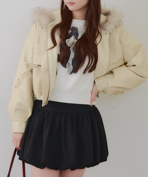 Another Branch olive des olive（アナザーブランチオリーブデオリーブ）の「フードファーリボンブルゾン（ブルゾン・レディース・チャコールグレー/アイボリー/ブラウン・FREE）」の5枚目の写真