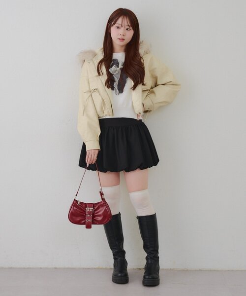 Another Branch olive des olive（アナザーブランチオリーブデオリーブ）の「フードファーリボンブルゾン（ブルゾン・レディース・チャコールグレー/アイボリー/ブラウン・FREE）」の7枚目の写真