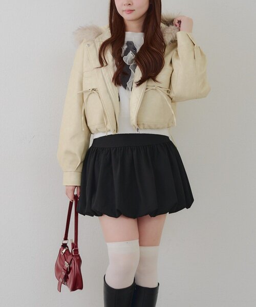 Another Branch olive des olive（アナザーブランチオリーブデオリーブ）の「フードファーリボンブルゾン（ブルゾン・レディース・チャコールグレー/アイボリー/ブラウン・FREE）」の9枚目の写真