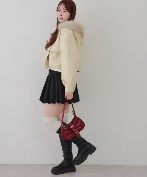 Another Branch olive des olive（アナザーブランチオリーブデオリーブ）の「フードファーリボンブルゾン（ブルゾン・レディース・チャコールグレー/アイボリー/ブラウン・FREE）」の10枚目の写真