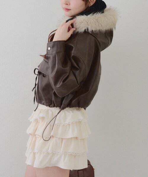 Another Branch olive des olive（アナザーブランチオリーブデオリーブ）の「フードファーリボンブルゾン（ブルゾン・レディース・チャコールグレー/アイボリー/ブラウン・FREE）」の20枚目の写真