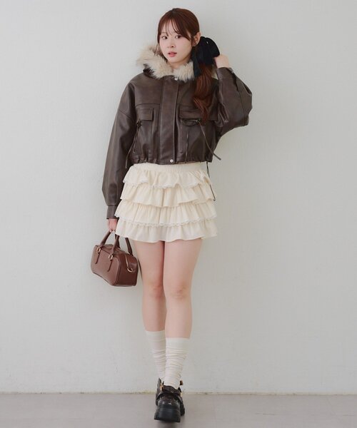 Another Branch olive des olive（アナザーブランチオリーブデオリーブ）の「フードファーリボンブルゾン（ブルゾン・レディース・チャコールグレー/アイボリー/ブラウン・FREE）」の21枚目の写真