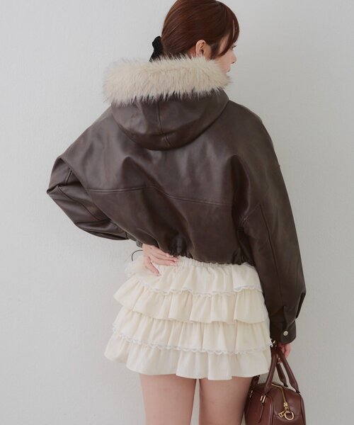 Another Branch olive des olive（アナザーブランチオリーブデオリーブ）の「フードファーリボンブルゾン（ブルゾン・レディース・チャコールグレー/アイボリー/ブラウン・FREE）」の22枚目の写真