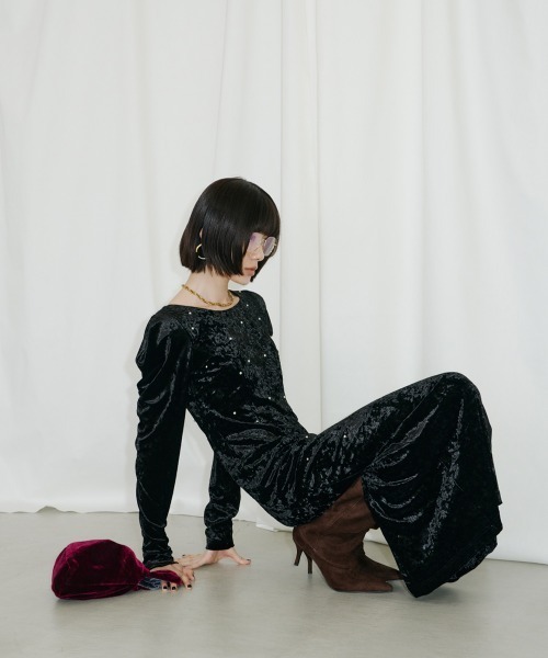 pearl glow velour dress チョーカー付　即日発送！ パールグロウベロアドレス / pearl glow velour dress（ドレス