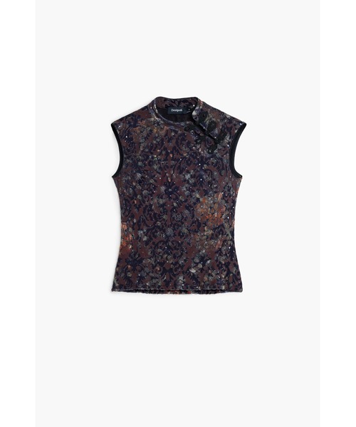 Desigual(デシグアル)の「ダークフラワーハイネックノースリーブニット(Tシャツ/カットソー・レディース・ブラック・S/M/L/XL/XS)」の2枚目の写真