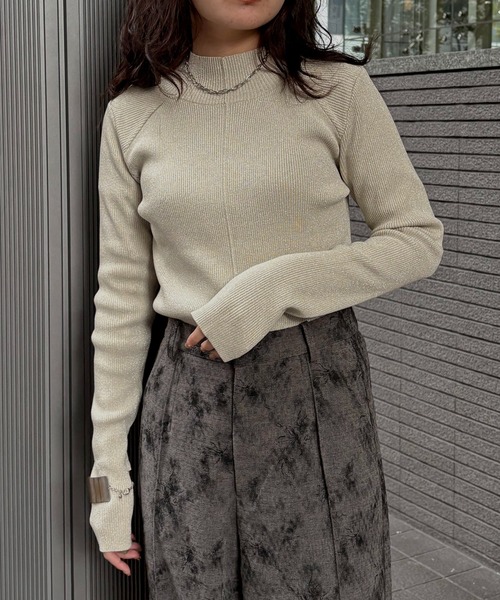 &g'aime(アンジェム)の「【&g'aime 】ラメアウトリンキングベーシックリブニット Lame Out-Linking Basic Rib Knit(ニット/セーター・レディース・ブラウン/ブラック/アイボリー・FREE)」の1枚目の写真