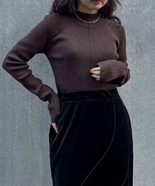 &g'aime(アンジェム)の「【&g'aime 】ラメアウトリンキングベーシックリブニット Lame Out-Linking Basic Rib Knit(ニット/セーター・レディース・ブラウン/ブラック/アイボリー・FREE)」の3枚目の写真
