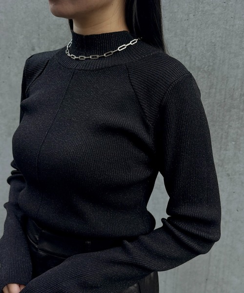&g'aime(アンジェム)の「【&g'aime 】ラメアウトリンキングベーシックリブニット Lame Out-Linking Basic Rib Knit(ニット/セーター・レディース・ブラウン/ブラック/アイボリー・FREE)」の7枚目の写真
