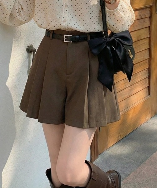 Sheller ベージュ プリーツキュロット ハイウエスト ハイウエストプリーツキュロットパンツ（その他パンツ）｜cammie