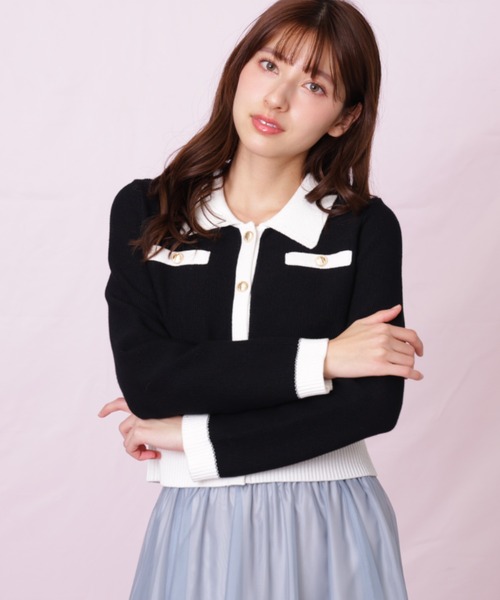 JILL by JILL STUART(ジルバイジルスチュアート)の「◇バイカラー衿付きカーディガン(ニット/セーター・レディース・ブラック系その他/ホワイト系その他・FREE)」の1枚目の写真