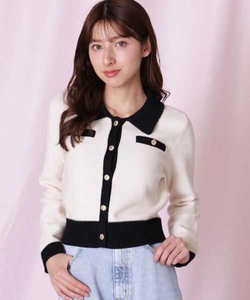 JILL by JILL STUART(ジルバイジルスチュアート)の「◇バイカラー衿付きカーディガン(ニット/セーター・レディース・ブラック系その他/ホワイト系その他・FREE)」の6枚目の写真