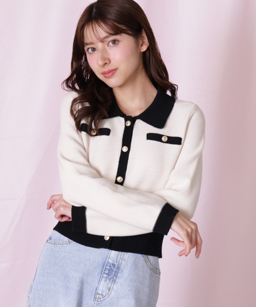 JILL by JILL STUART(ジルバイジルスチュアート)の「◇バイカラー衿付きカーディガン(ニット/セーター・レディース・ブラック系その他/ホワイト系その他・FREE)」の7枚目の写真