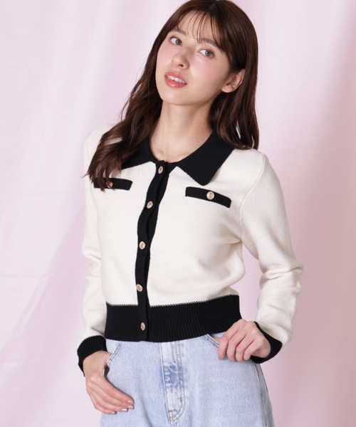 JILL by JILL STUART(ジルバイジルスチュアート)の「◇バイカラー衿付きカーディガン(ニット/セーター・レディース・ブラック系その他/ホワイト系その他・FREE)」の9枚目の写真