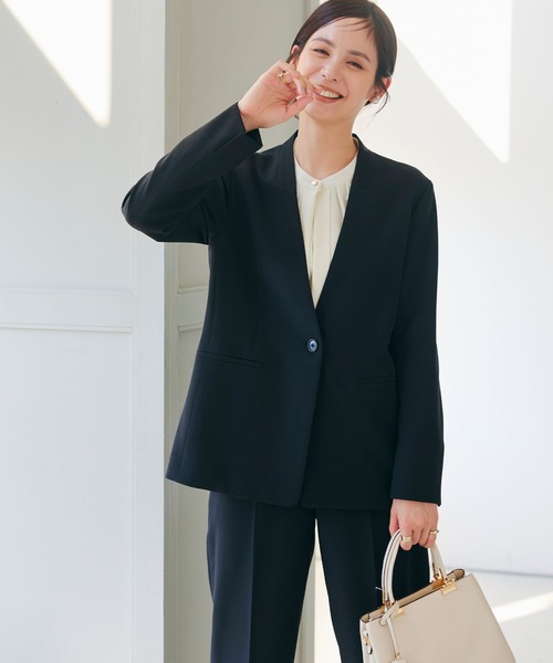 洗える・シワになりにくい》2点セット 正解 ノーカラージャケット
